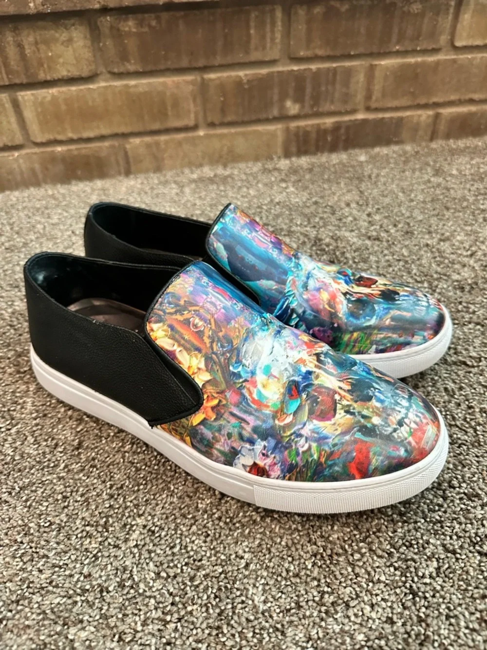Robert Graham Happy Arts Skull Leather Slip On Sneakers 9.5 Artistic Grunge